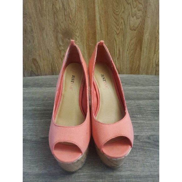Just Fab Platform Wedge Peep Toe Shoes Pink Womens Size 6 - Picture 2 of 11
